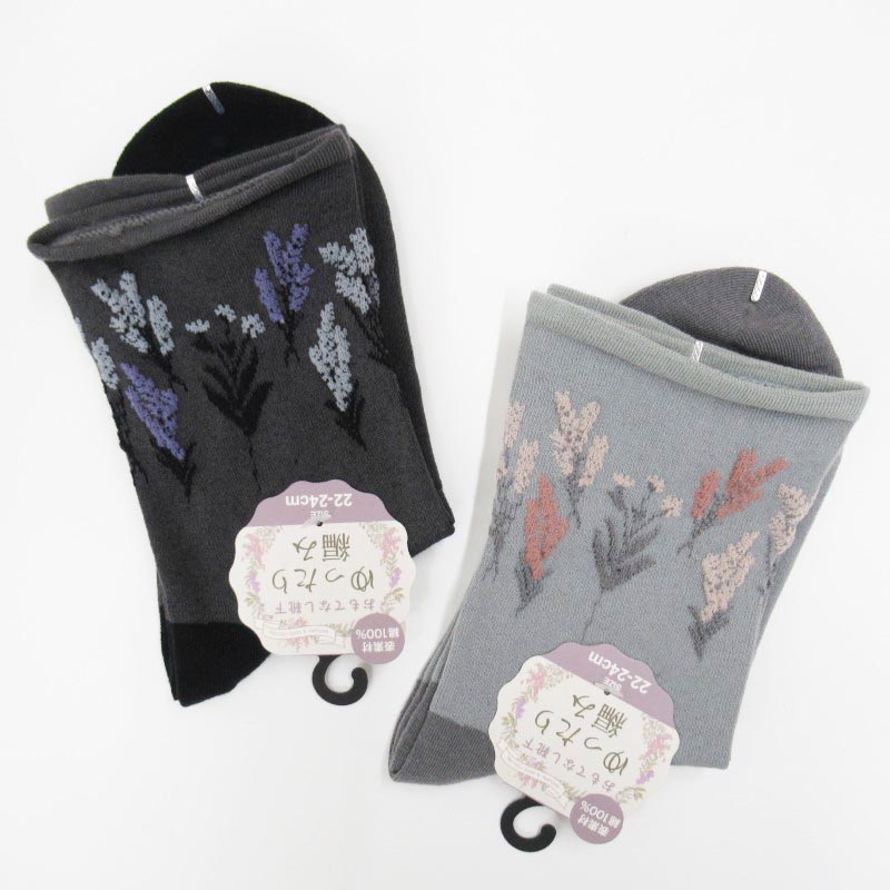 おもてなし靴下 クルーゆったり編み /草花